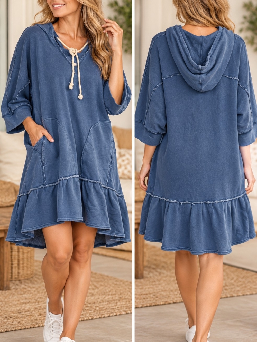 Free People Sunday Morning Hoodie Dress In Blue